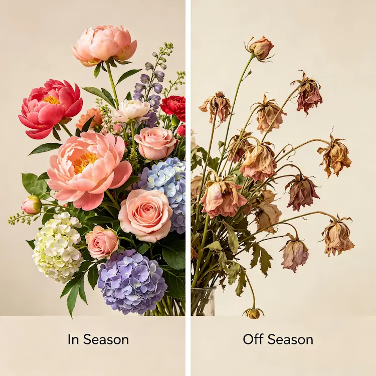 seasonal vs off-season flowers wedding