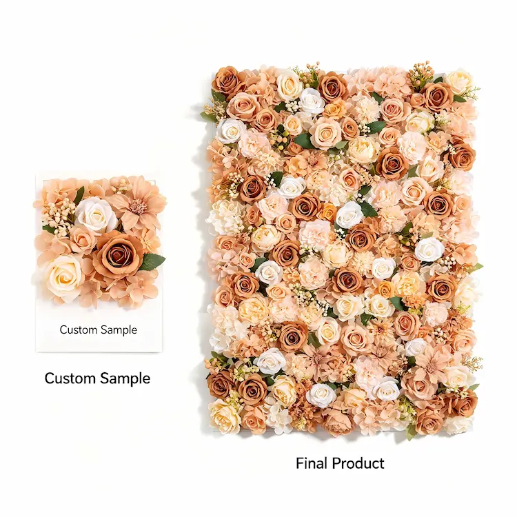 custom flower wall sample vs final product