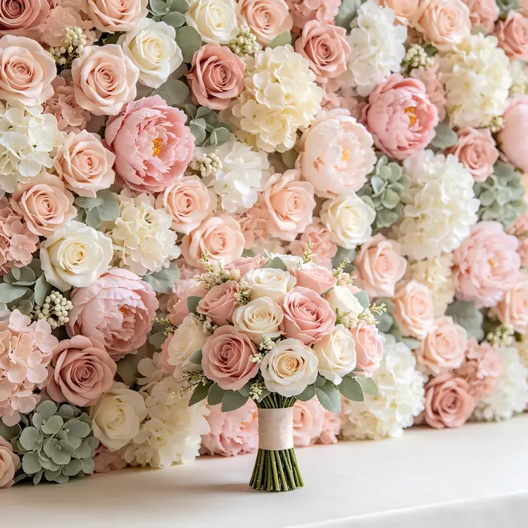 flower wall and bouquet color matching