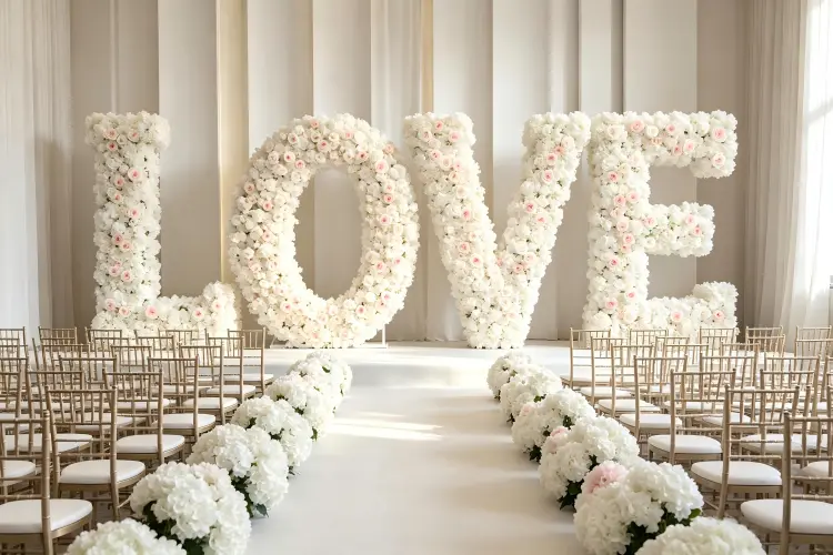 wedding ceremony backdrop large 5ft white floral LOVE letters altar romantic venue