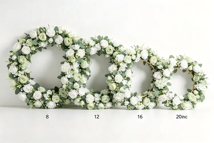 floral hoop wreaths size comparison 8 12 16 20 inch flower hoops
