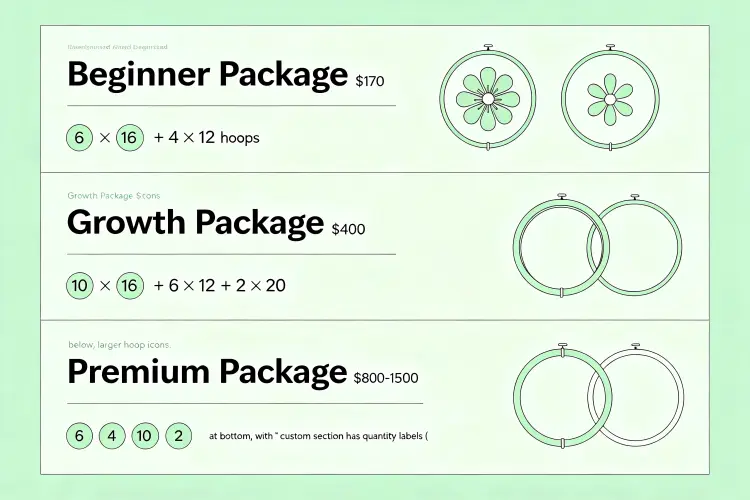 Recommended starter floral hoop inventory packages for rental businesses at three levels