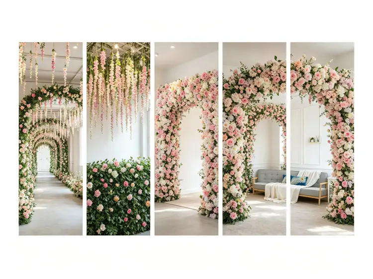 Five types of immersive floral installations tunnel ceiling photo wall portal room wrap