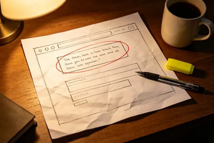 Website wireframe showing testimonial placed directly above quote form at decision point