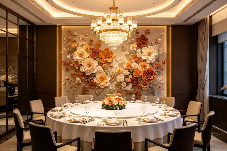 Hotel lobby with large permanent floral installation and greenery design