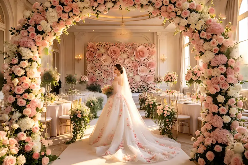 Grace & Bloom Weddings NYC full wedding floral setup